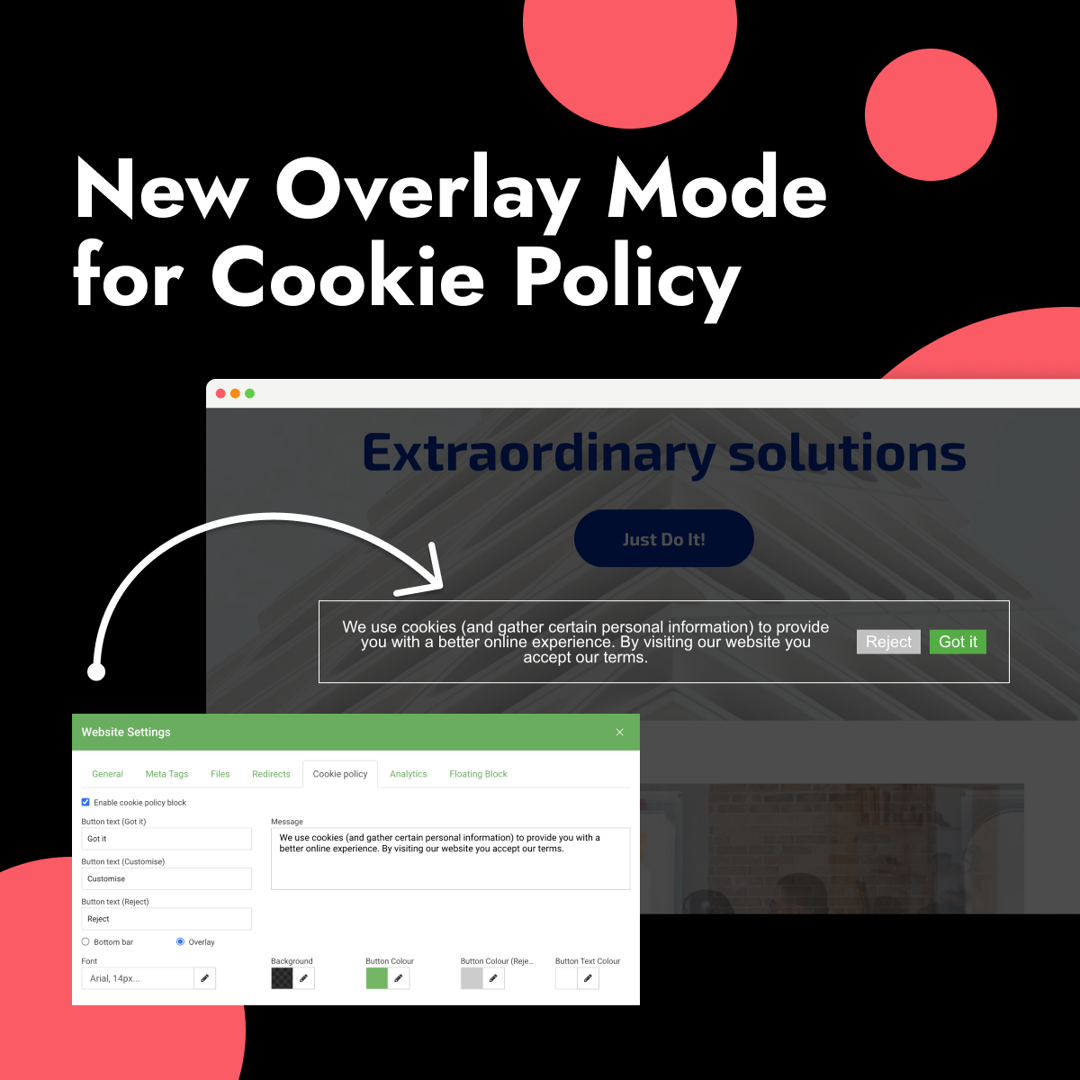 Предпросмотр политики файлов cookie на сайте